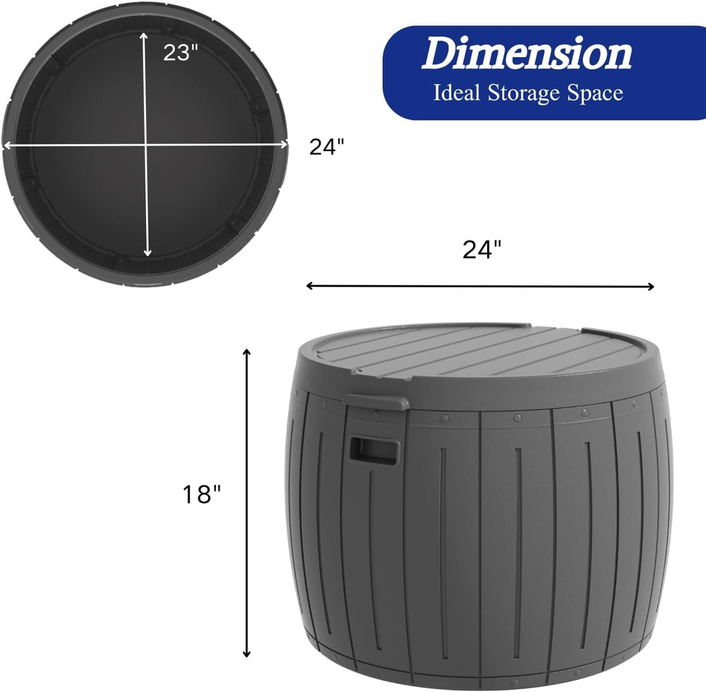 ZZM 33 Gallon Round Deck Box, Patio Side Table for Cushion, Picnic Bucket, Sm...
