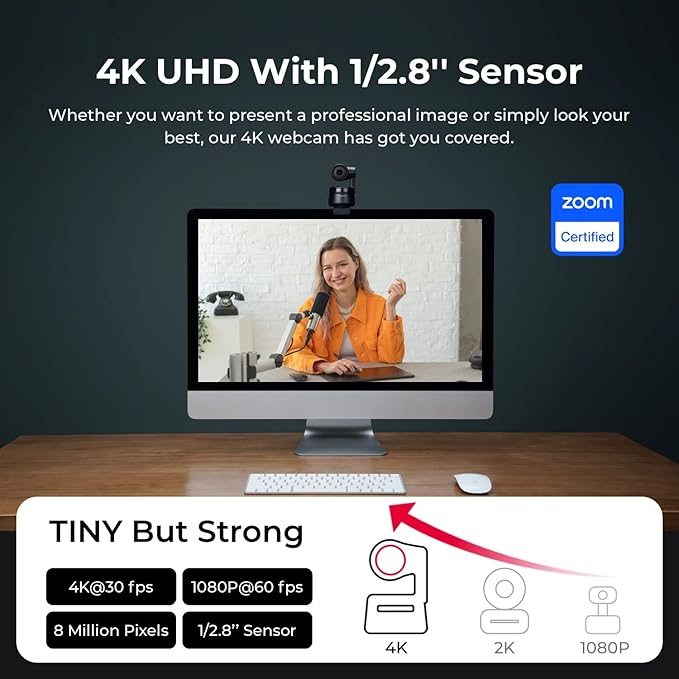 OBSBOT Tiny PTZ 4K Webcam, AI Powered Framing & Autofocus, 4K Video Confe...