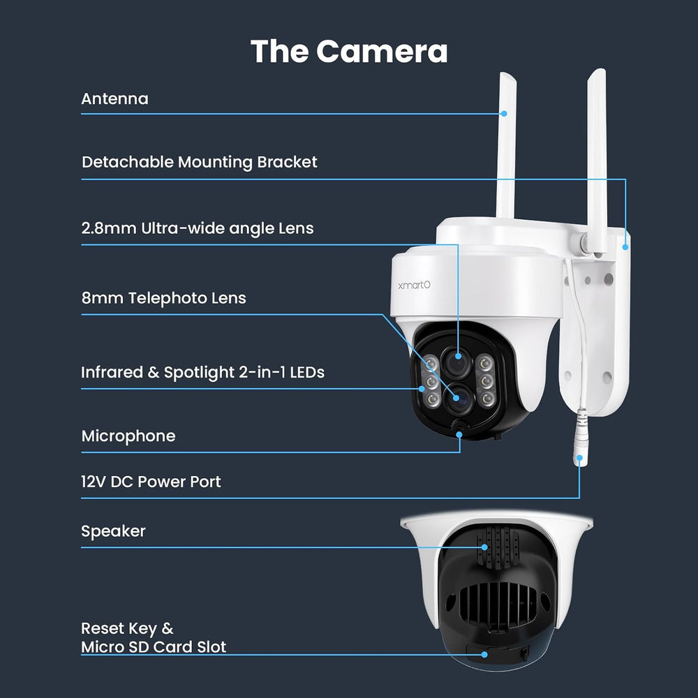 XMARTO 10X Zoom 2K HD 24/7 Recording Security Camera with Auto Tracking