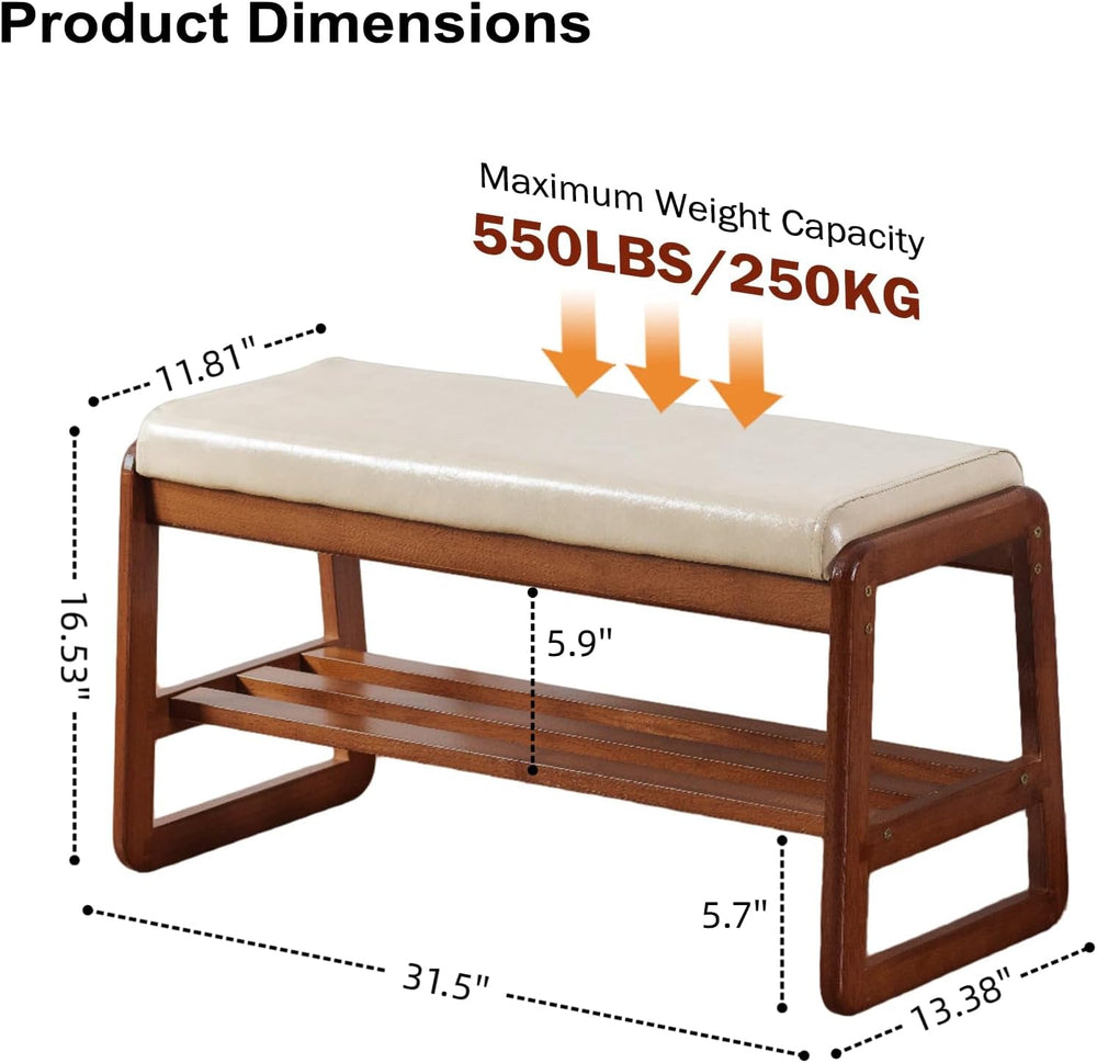 SOBIBO Solid Wood Shoe Bench, 2-Tier Wooden Entryway Bench, Modern Shoe Rack ...
