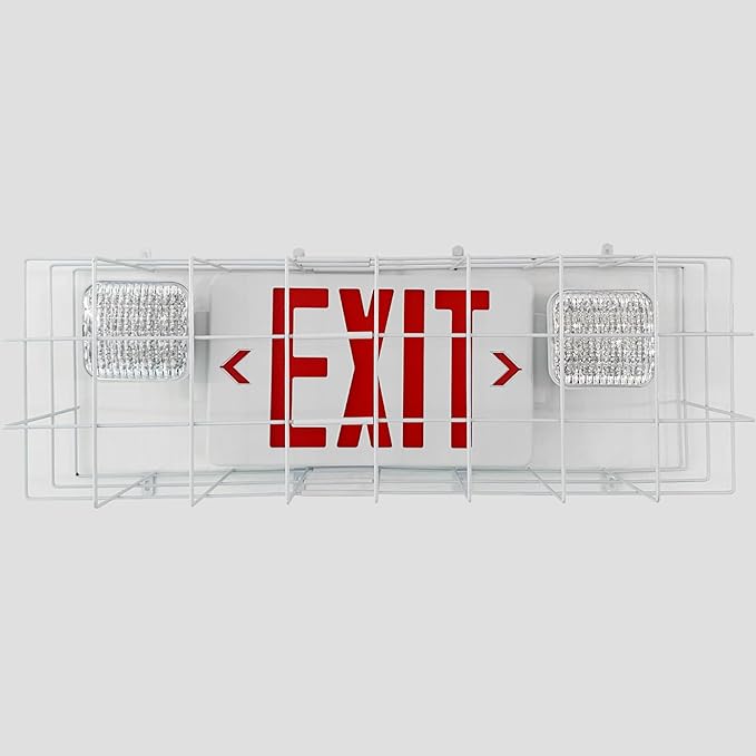 TANLUX Exit Sign Combo with Steel Cage, Square Light Head, Wall Mounted
