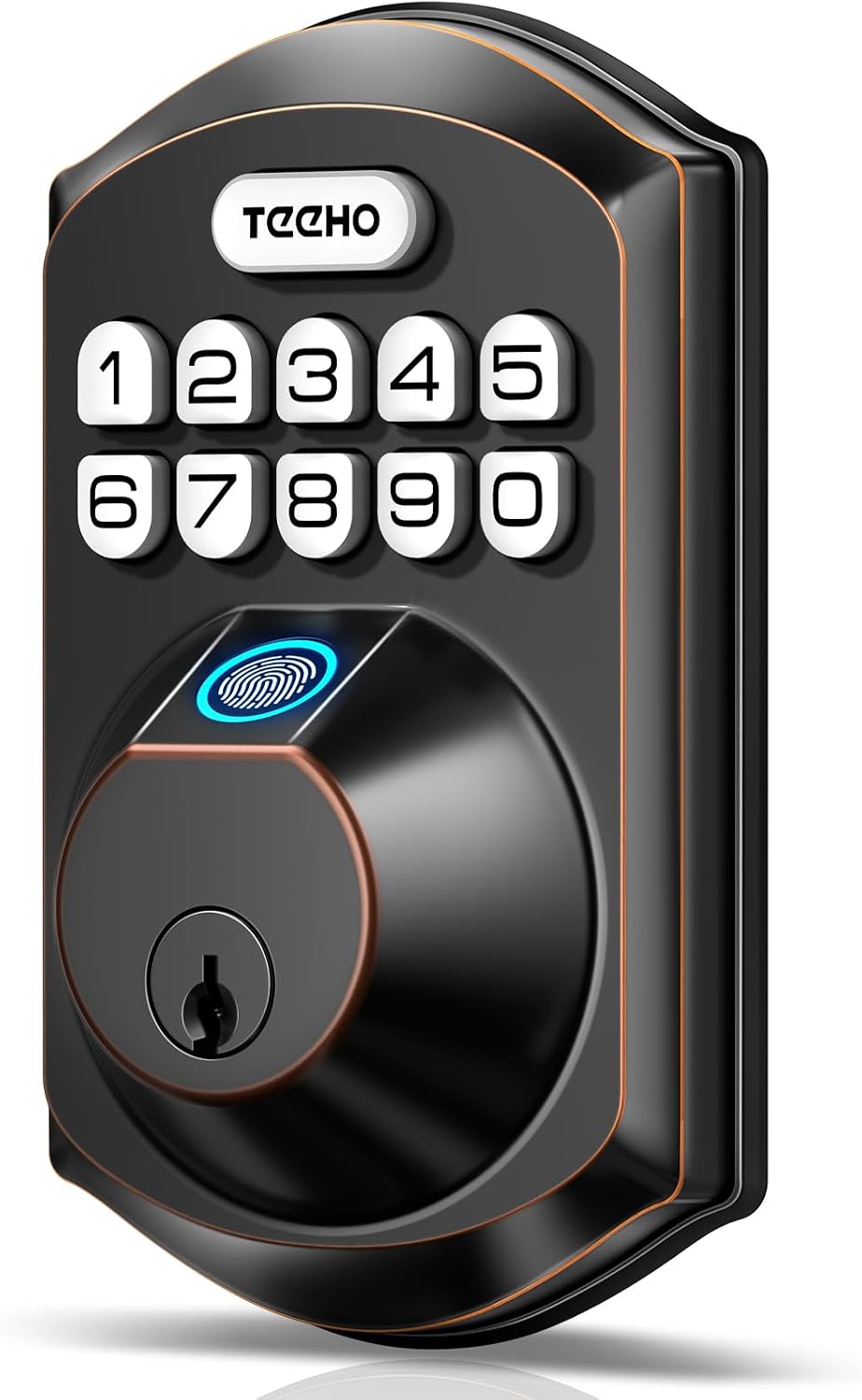 TEEHO TE002 Fingerprint Deadbolt with Keypad for Front Door, Bronze