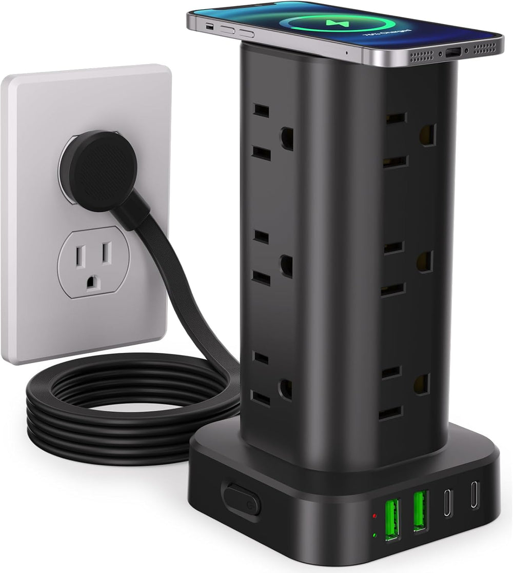 Power Strip with Wireless Charger, Flat Plug Surge Protector with 6FT Extension