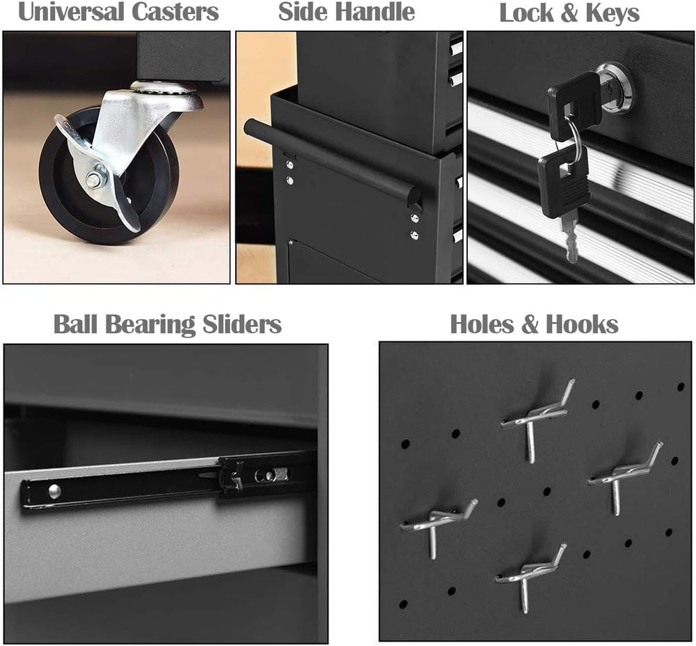 2PCS Rolling Tool Chest, 6-Drawer Toolbox Set of 2, Removable Tool Storage Or...