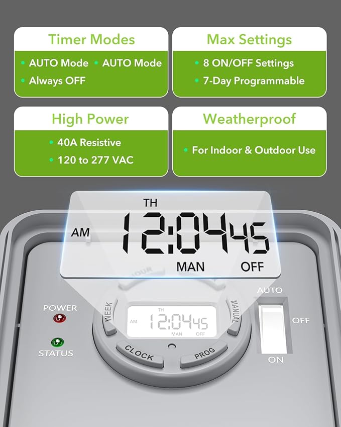 BN-LINK Pool Pump Timer, Outdoor Timer Box, Heavy Duty, 2HP 40A Max, 277 VAC