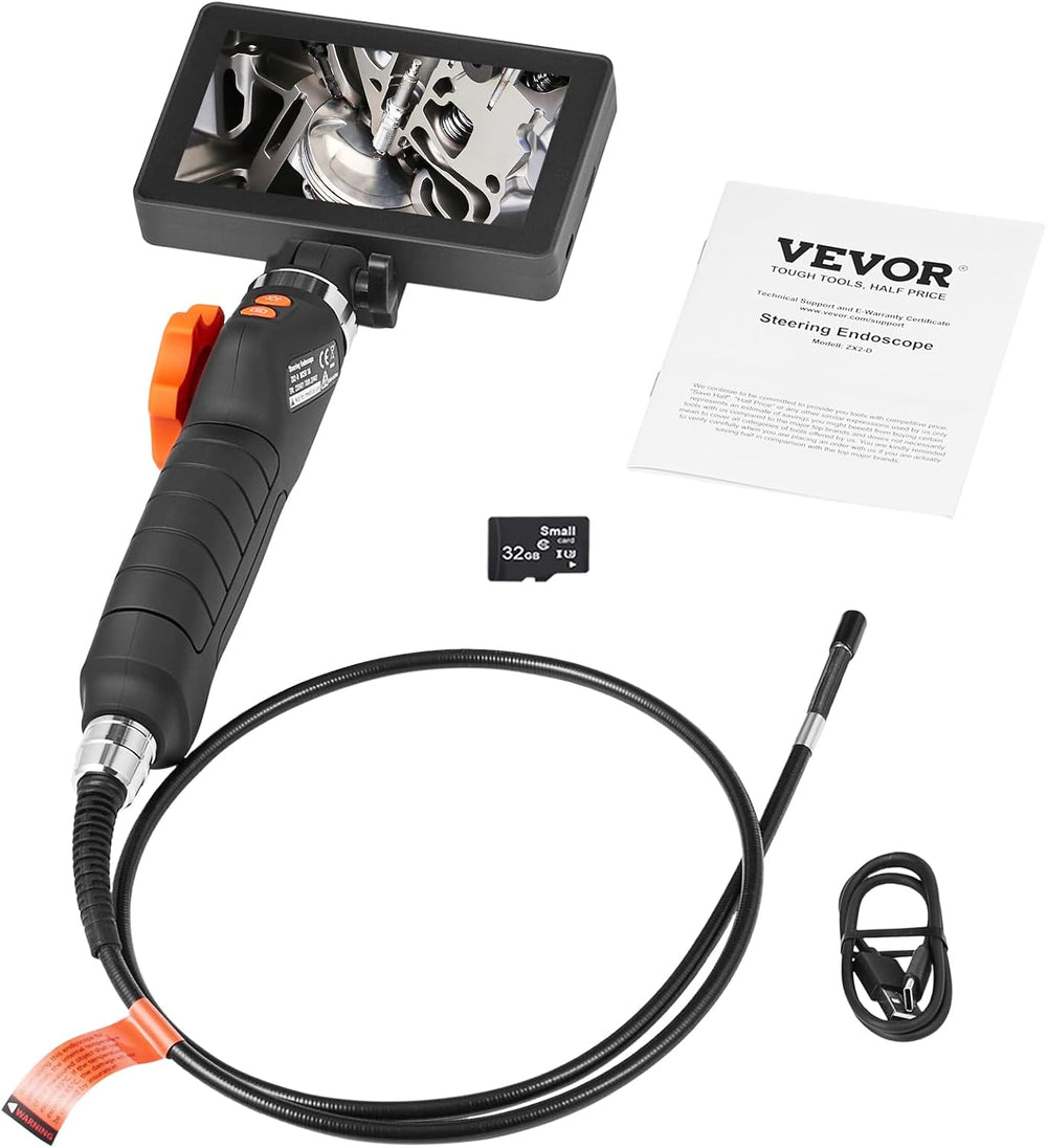 VEVOR 2-Way Articulating Borescope Camera with Light & 5" Screen