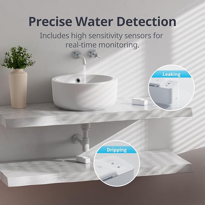 SwitchBot WiFi Water Sensor, Smart Water Leak Detector, 100dB Adjustable Aler...