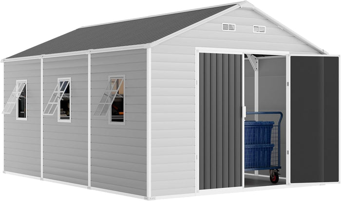 WACASA 10x14 FT Large Resin Plastic Outdoor Storage Shed, Floor Included