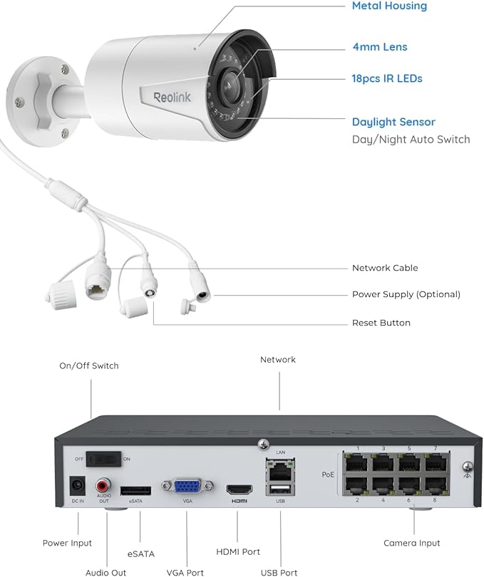 REOLINK 8CH 5MP Home Security Camera System, 4K/8MP 8CH NVR