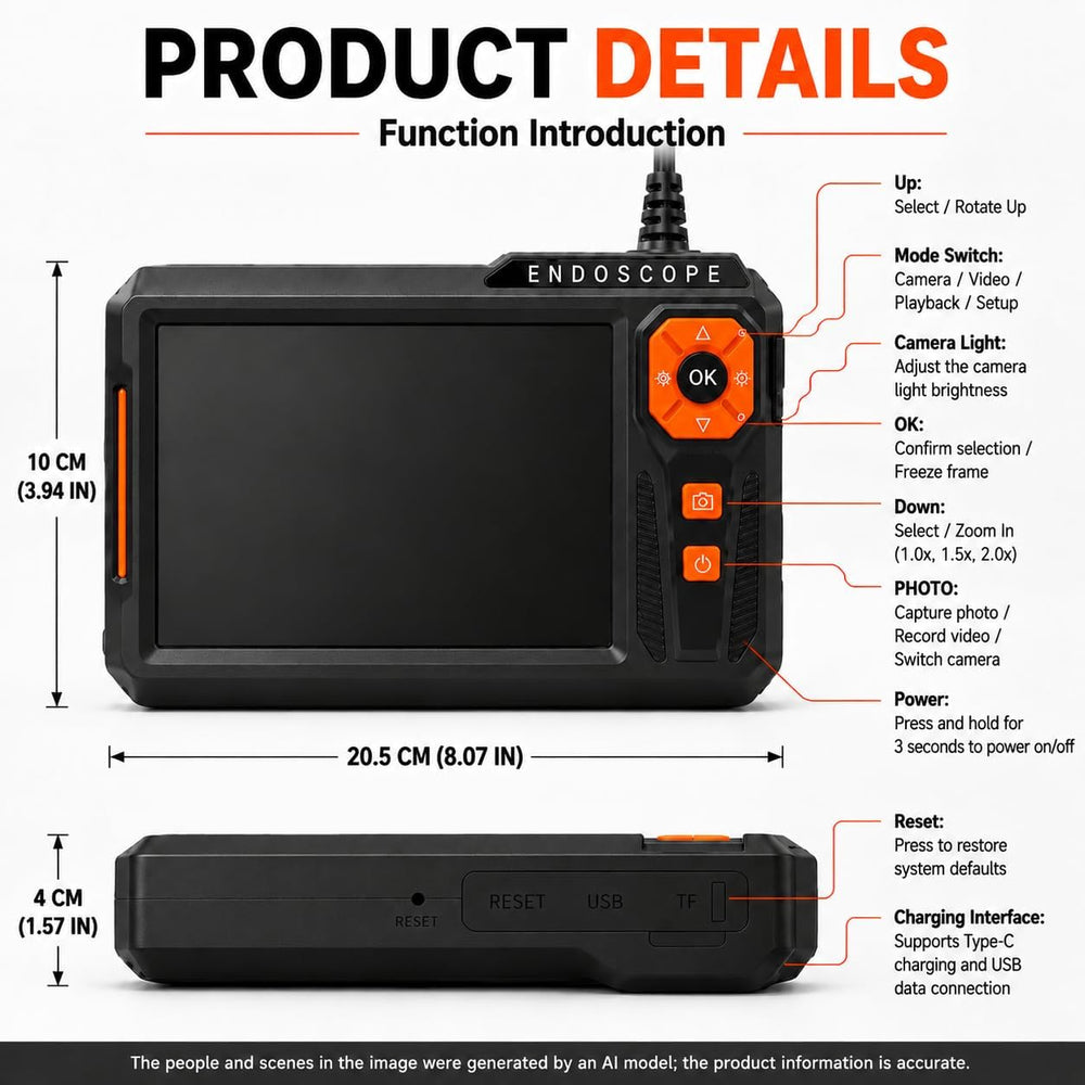 Triple Lens 5" IPS Borescope Inspection Camera, Ginocaco 1080P Digital V...