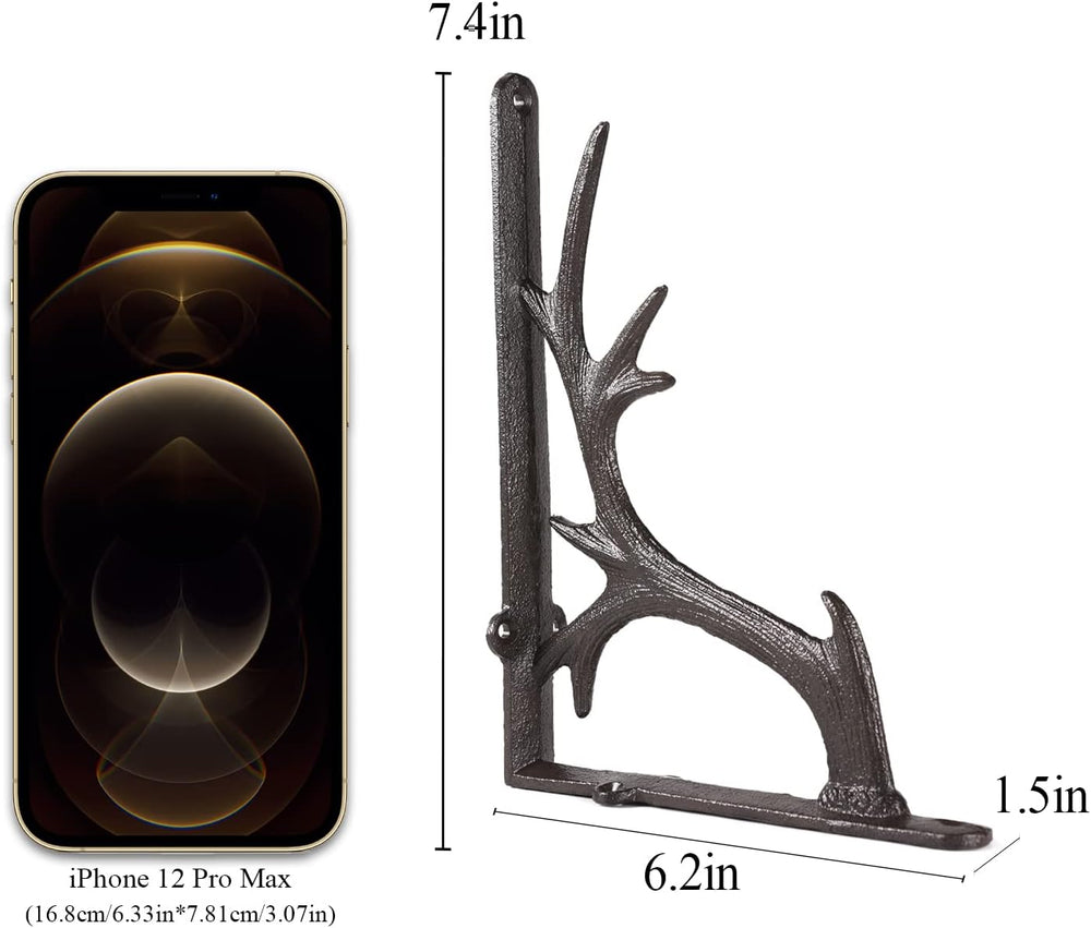 2PCS Cast Iron Deer Antler Wall Shelf Brackets, 6.2in (H), Brown