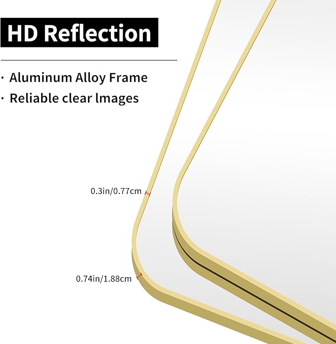 55"x30" Gold Bathroom Mirror, Large Rectangle Mirror, Rectangular W...