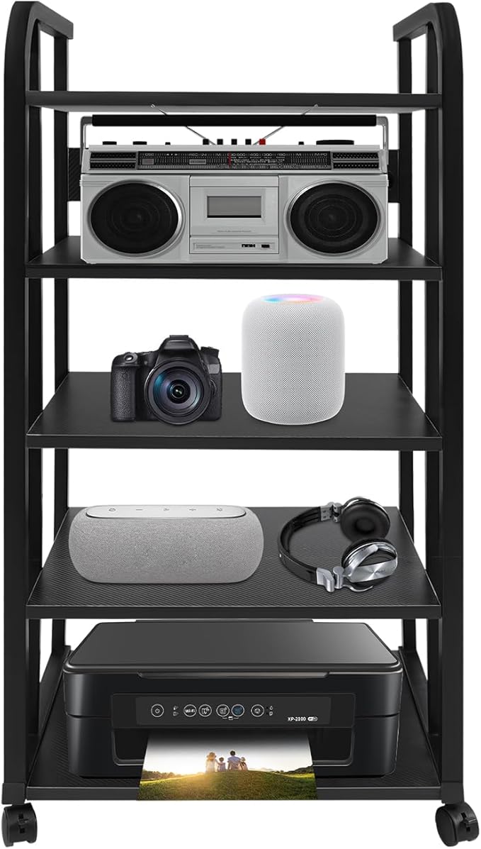 5-Tier AV Media Stand with Universal Wheels, Center Stereo Components Storage