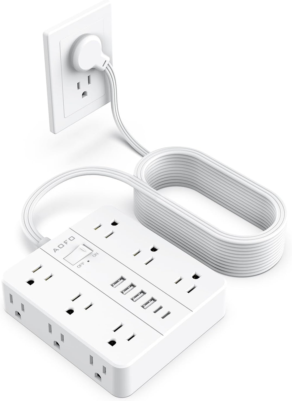 AOFO 20FT Surge Protector Power Strip, 12 AC Outlets