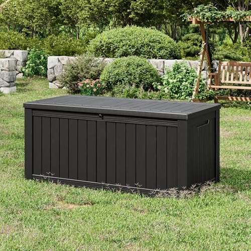 150 Gal Deck Box,Outdoor Storage Box Waterproof Lockable,Gas Lift,Black