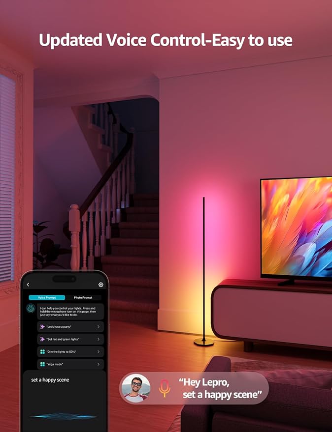 Lepro OE1 AI Corner Floor Lamp, Smart RGBICW LED Corner Lamp