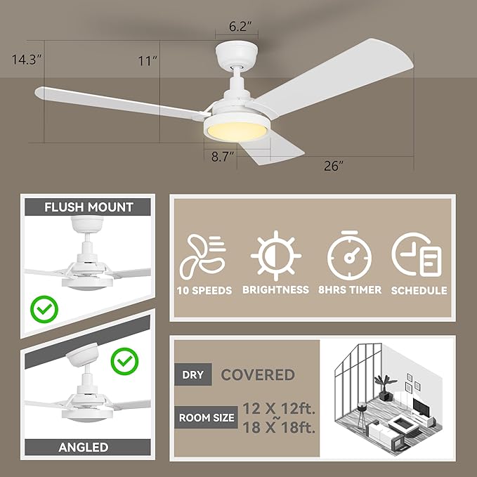 SMAAIR 52 Inch Smart Wifi Ceiling Fans