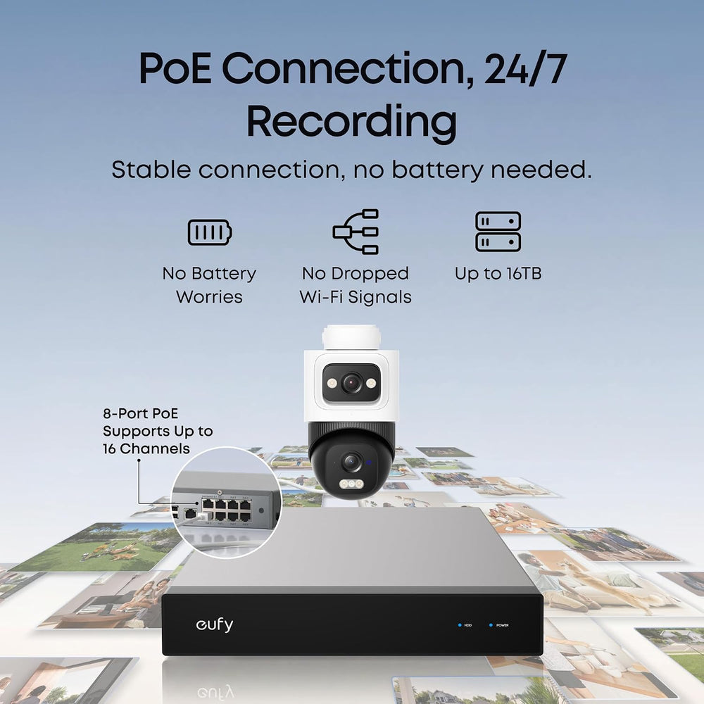 eufy Security NVR System E50,4-Cam Kit,4K Dual-Lens Bullet-PTZ (2TB HDD)