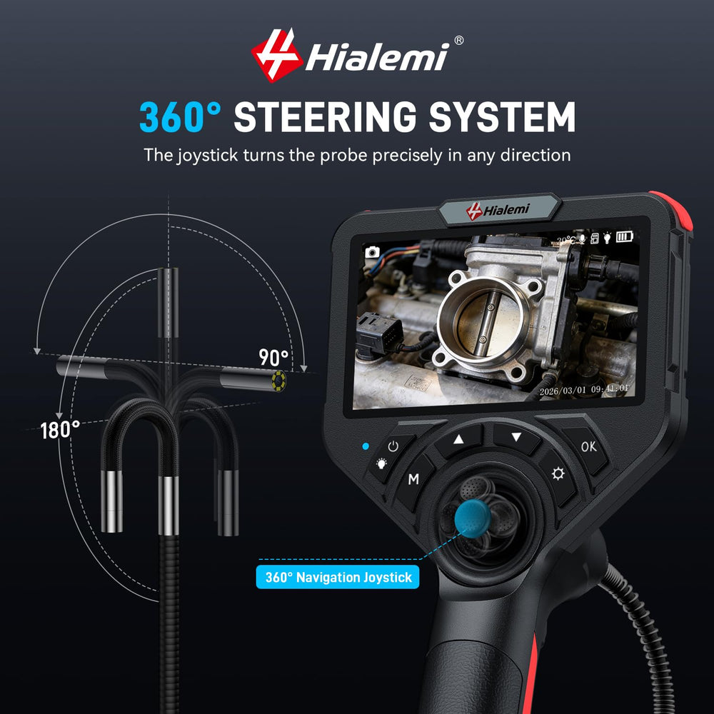 6.4mm 360° Articulating Borescope 4-Way Endoscope Camera with Light