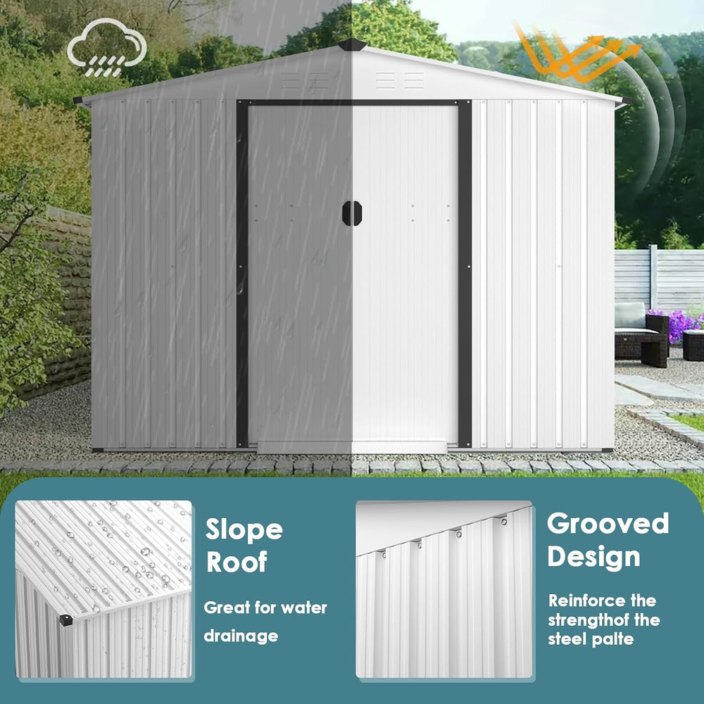 Crownland Outdoor Vented Backyard Garden Storage Shed 6X8 Feet Tool House wit...