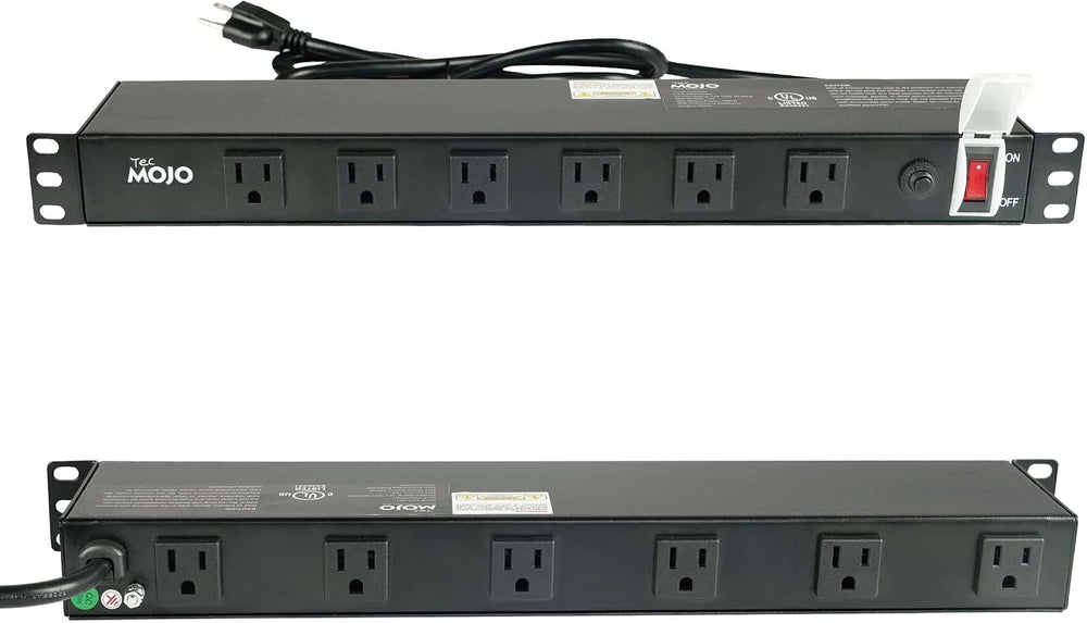 Tecmojo 1U Rackmount Network-Grade PDU Power Strip, 12 Wide-Spaced Right Angle