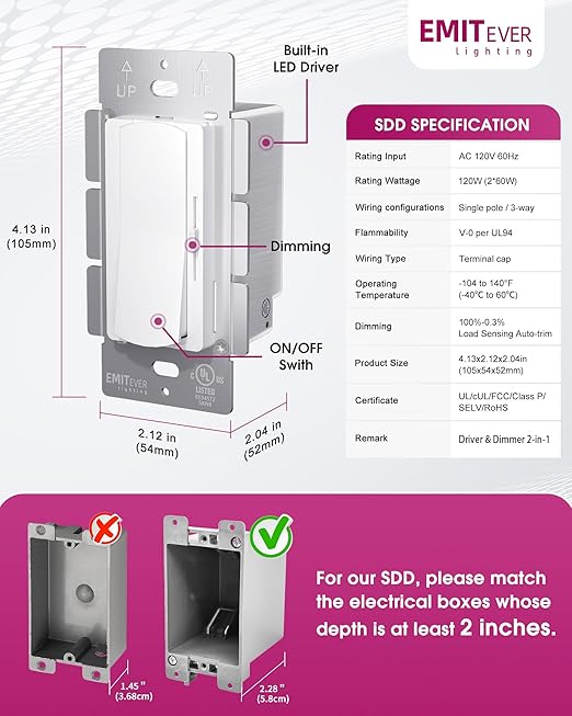 Dimmer Light Switch & 12V 120W Dimmable LED Driver 2 in 1, UL Listed