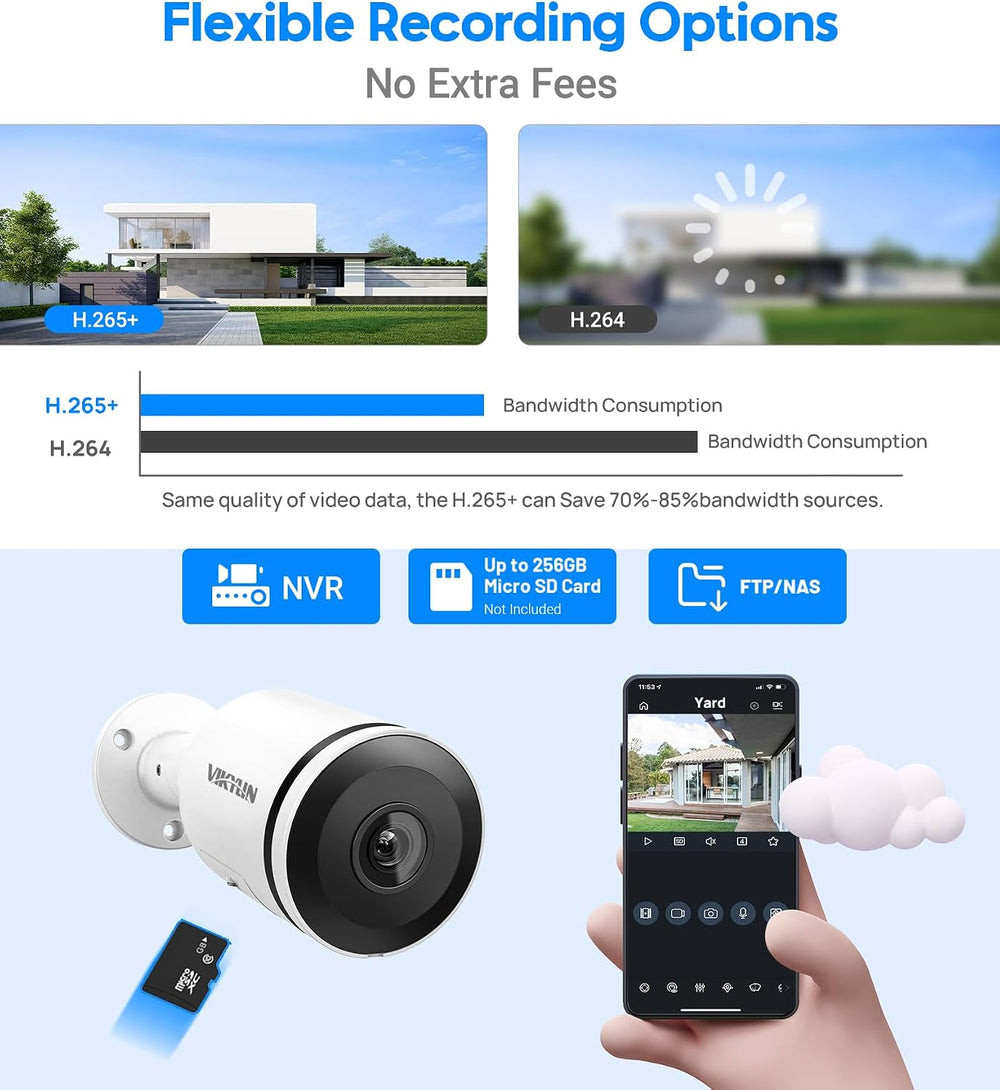 VIKYLIN 8MP PoE IP Security Bullet Camera Outdoor with 98ft IR Night Vision