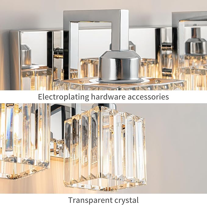 FDPBY Modern Bathroom Vanity Light 2-Lights Chrome Crystal Wall Lamp Bathroom