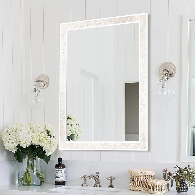 Tanmicoshomy White Shell Framed Rectangular Mirrors