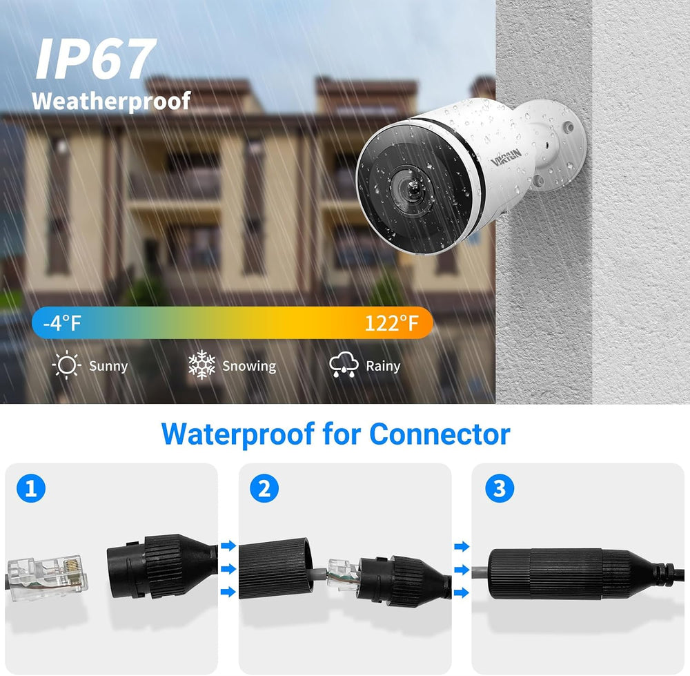 VIKYLIN 8MP PoE IP Security Bullet Camera Outdoor with 98ft IR Night Vision