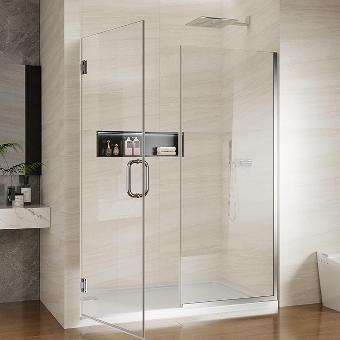 Pivot Swing Shower Door, Adjustable Width 58.9-60" W x 74" H Semi-F...