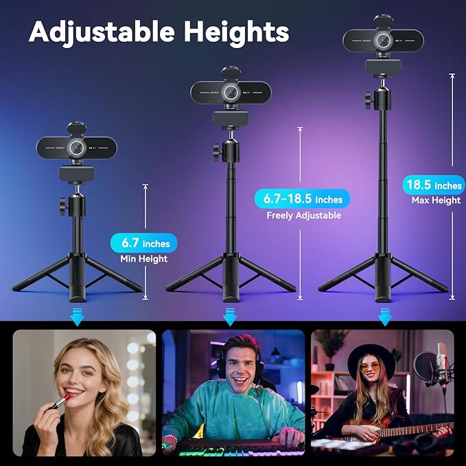 EMEET C60E 4K Webcam with Tripod, Streaming Camera with PDAF Autofocus