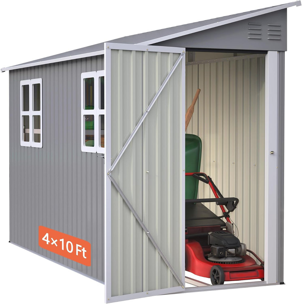 4x10 Ft Outdoor Heavy-Duty Shed, Metal Lean to Shed with Floor Kit and 2 Wind...