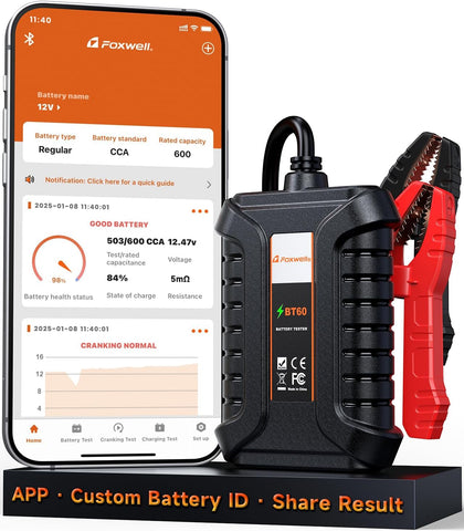 Bluetooth Car Battery Tester Foxwell BT60, 12V Battery Load Tester, Cranking