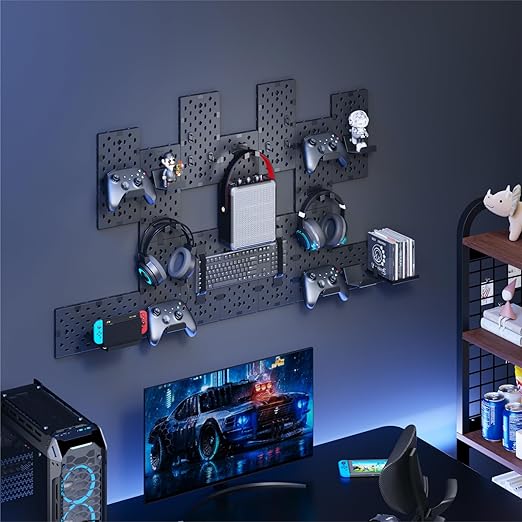 PEGZONE Controller and Headphone Holder Wall Mount, Modular Gaming Pegboard (...