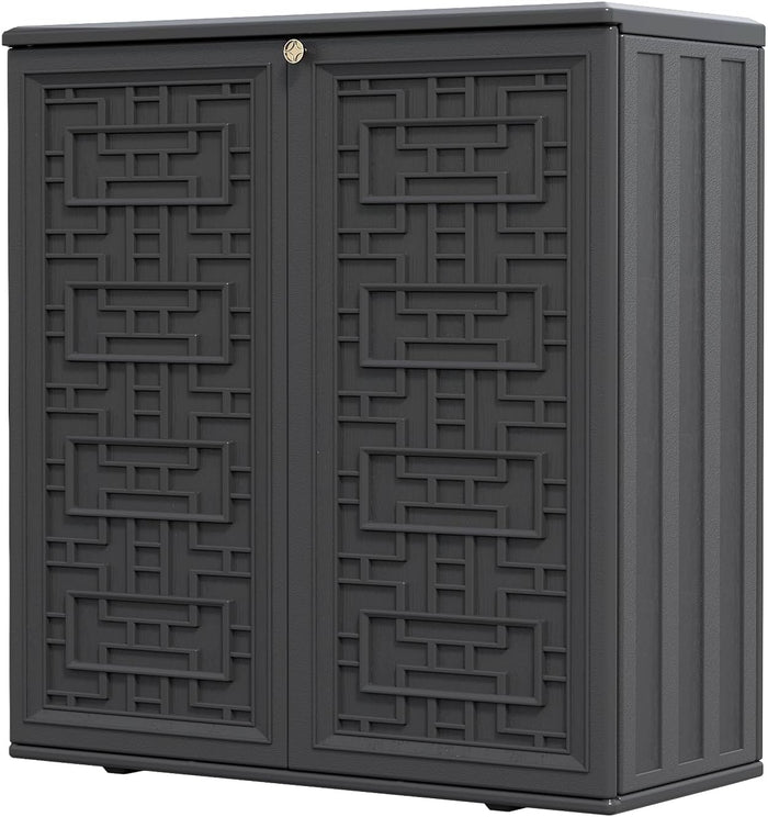 HOMSPARK Indoor/Outdoor Storage Cabinet with Doors and Shelf, 34”x15”x36” HDPE Plastic Storage Box Waterproof for Patio, Garden, Balcony, Multi-Purpose for Daily Tools, Black