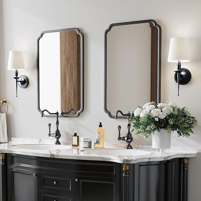 22x34 Inch Black Bathroom Mirror, Metal Framed Wall Mirror