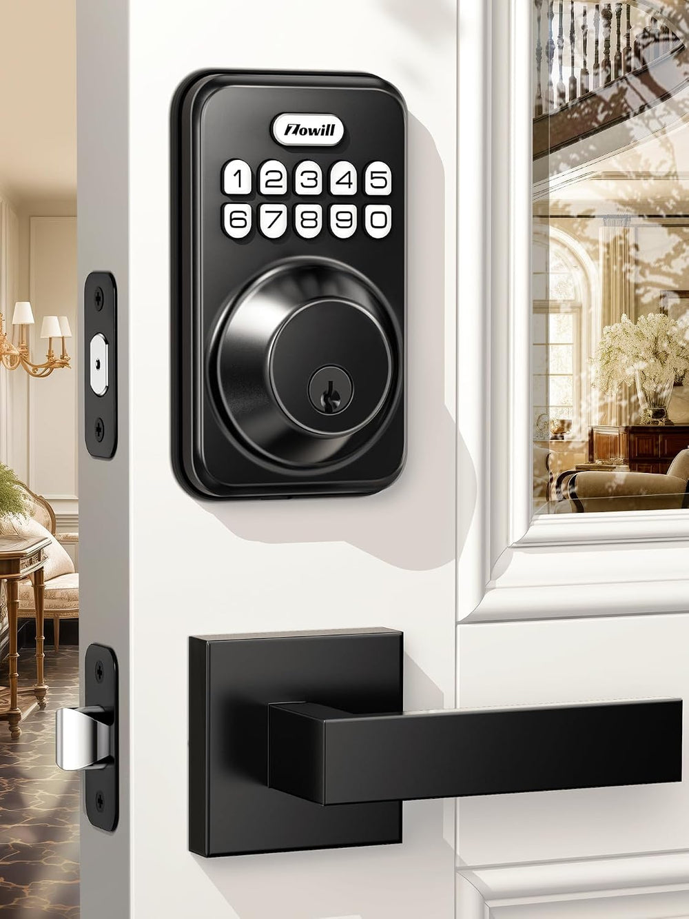 Zowill Keyless Entry Keypad Deadbolt Lock with Handles, Matte Black