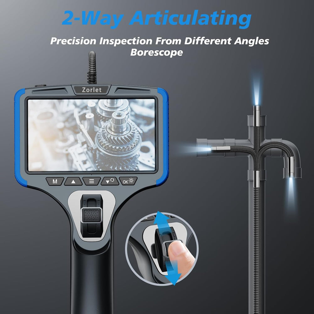 2-Way Articulating Borescope, 0.25in/6.3mm Probe, 5" Screen, 5FT