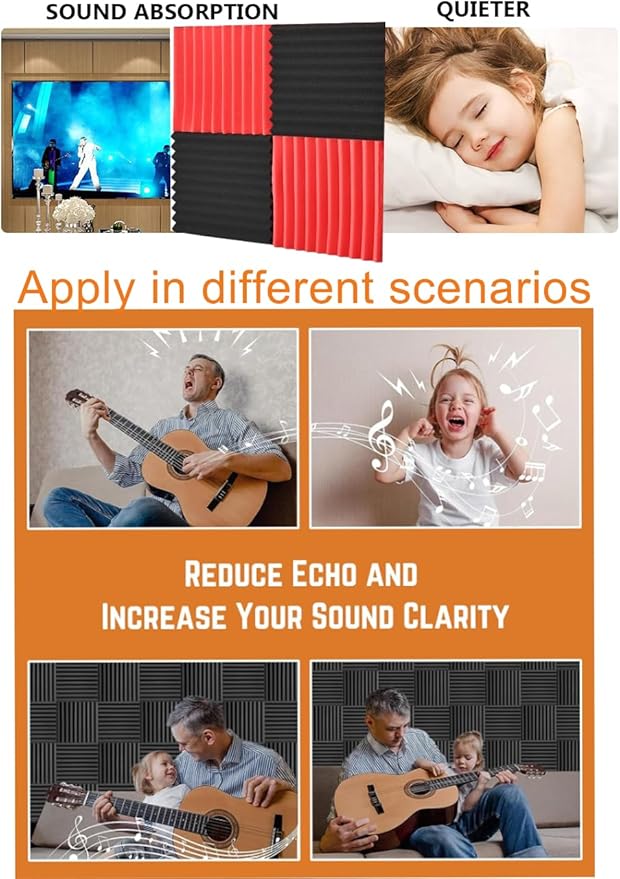 Acoustic Foams Panels 48 Pack 1" x 12"x 12" Sound Proof Foam P...