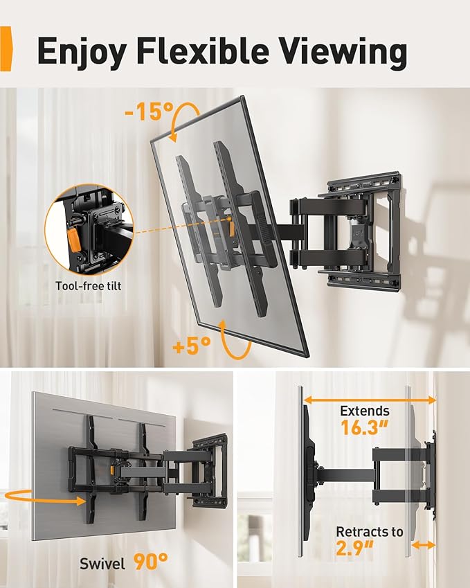 Perlegear UL-Listed Full Motion TV Wall Mount