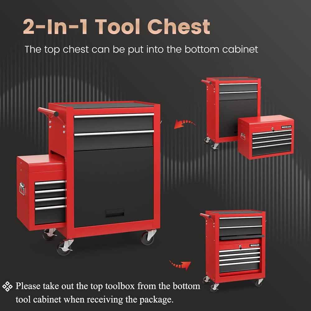 IRONMAX 6 Drawers Rolling Tool Chest, 2 in 1 Detachable Tool Chest