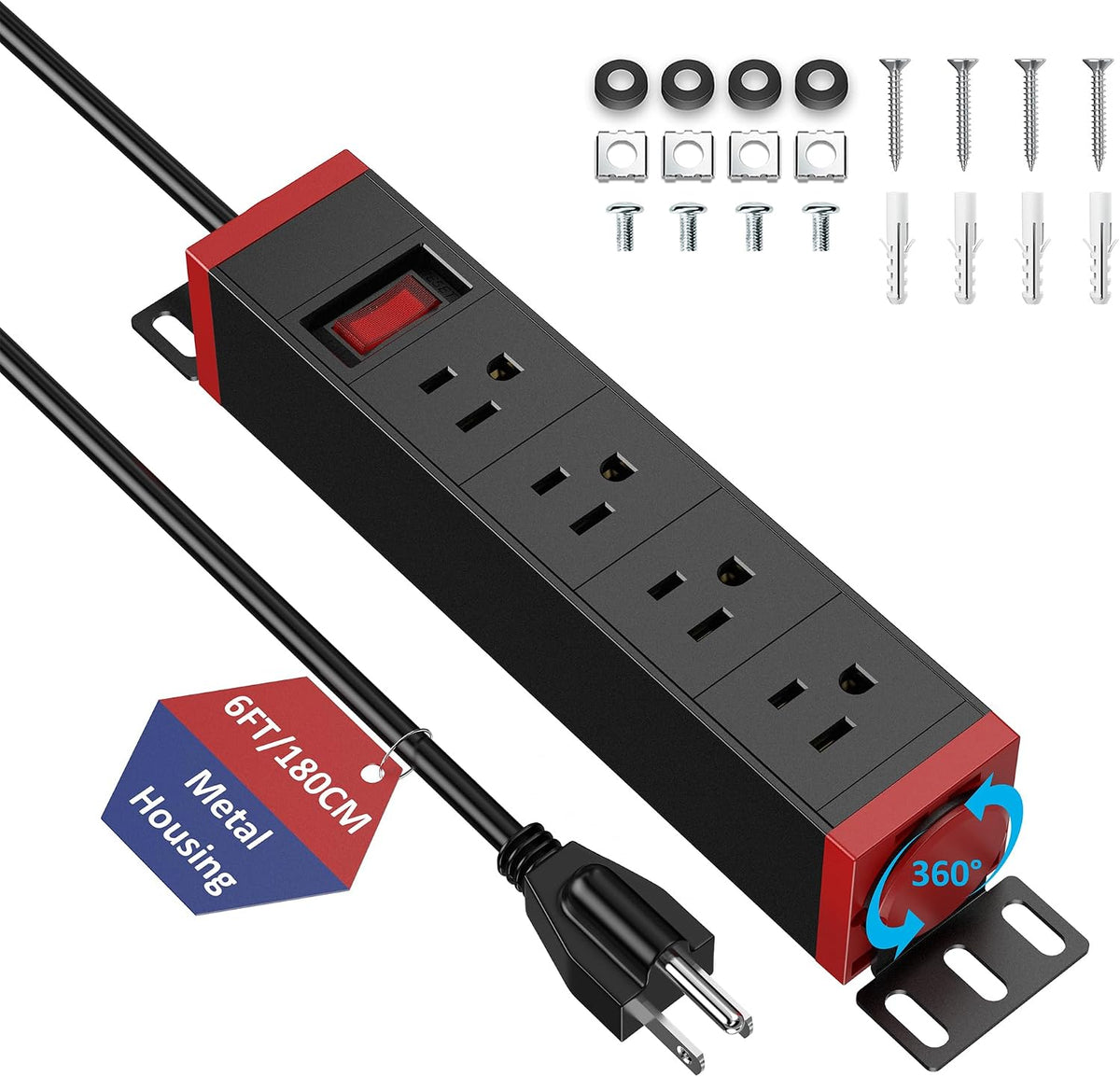 10 Inch Rack PDU Power Strip, 1U RackMount Surge Protector Power Strip with15A