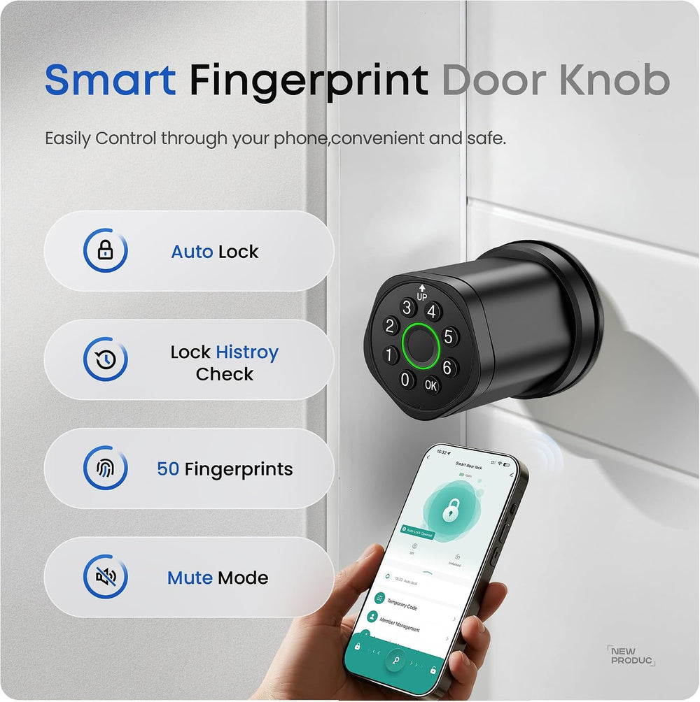 Keyless Entry Keypad Door Lock with Knob, Smart Door Lock with Fingerprint