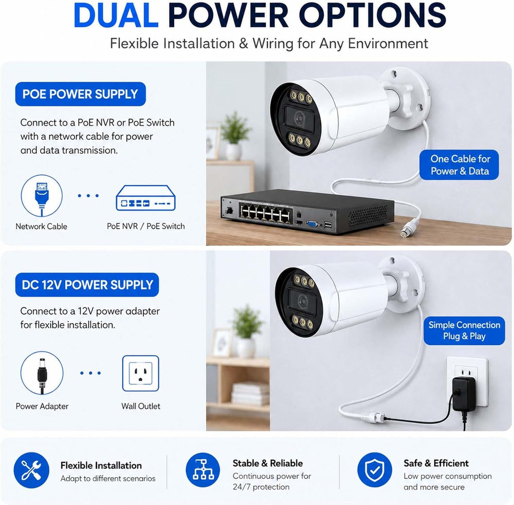 4K 8MP PoE Outdoor Security Camera, 2.8mm 108° Wide Angle