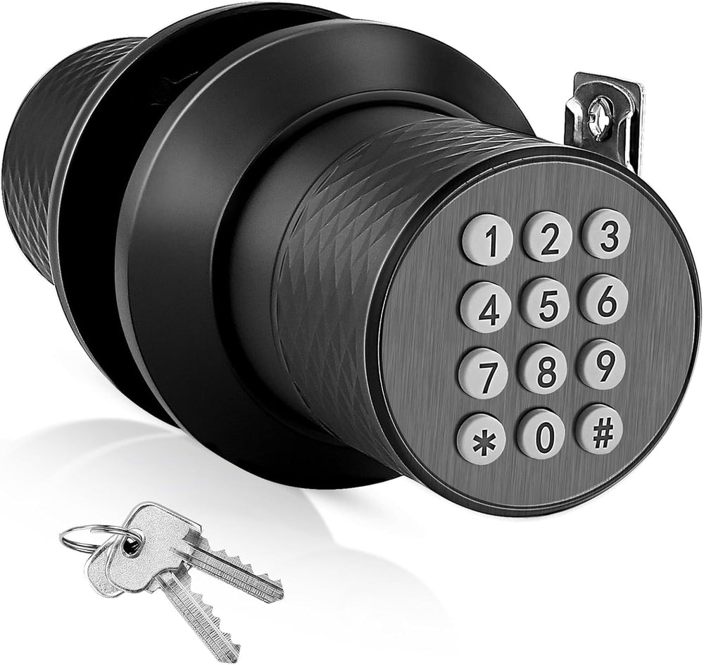 FITNATE Digital Door Lock with Keypad, Keyless Entry Knob Auto Lock, Black