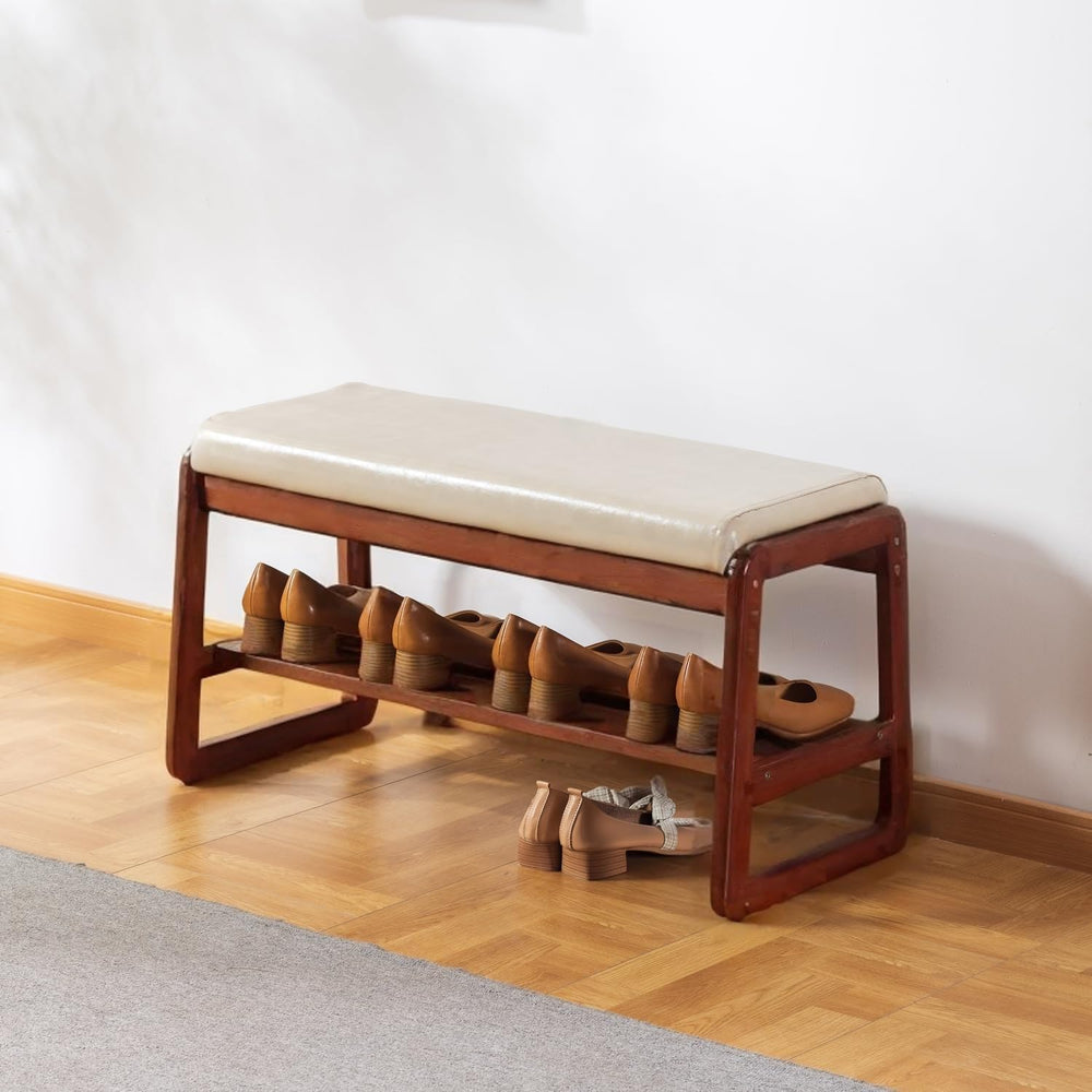 SOBIBO Solid Wood Shoe Bench, 2-Tier Wooden Entryway Bench, Modern Shoe Rack ...