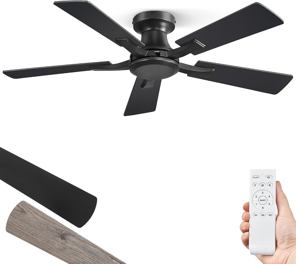 ZMISHIBO 42 Inch Ceiling Fan No Light, Flush Mount Low Profile, Modern Black