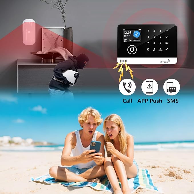Home Security System, 4G/WiFi GSM SMS Wireless Home Alarm System (12 Pieces)