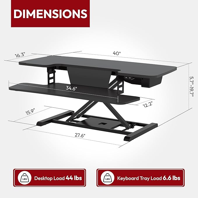 SANODESK 40" Electric Standing Desk Converter， Height Adjustable Riser